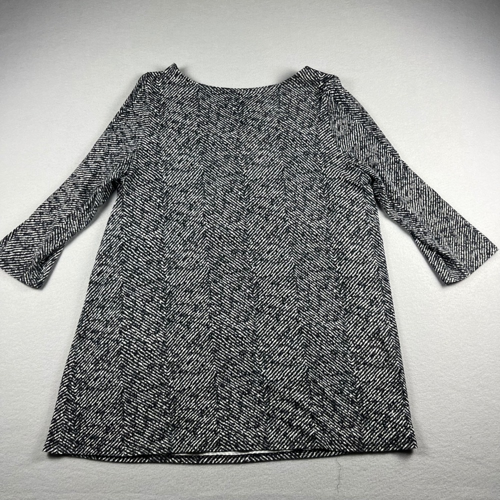 J. Jill Wearever Black White Herringbone Tunic Top 3/4 Sleeve Large Stretch Knit